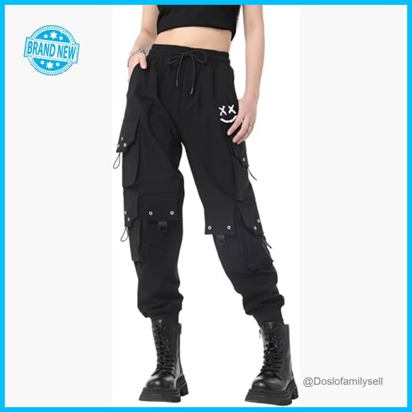 Gothic Y2K Cargo Pants High Waist Adjustable Drawstring Techwear Jogger